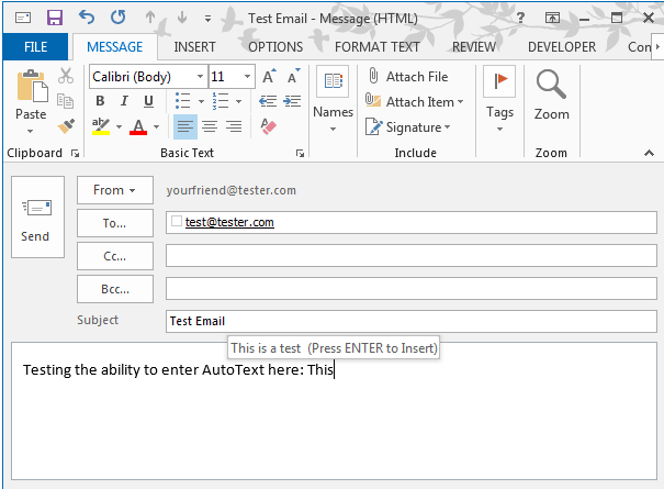 AutoText entry in Outlook