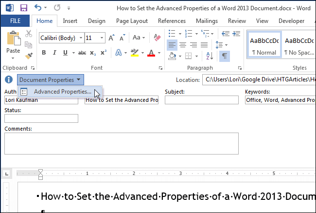 Document Properties button